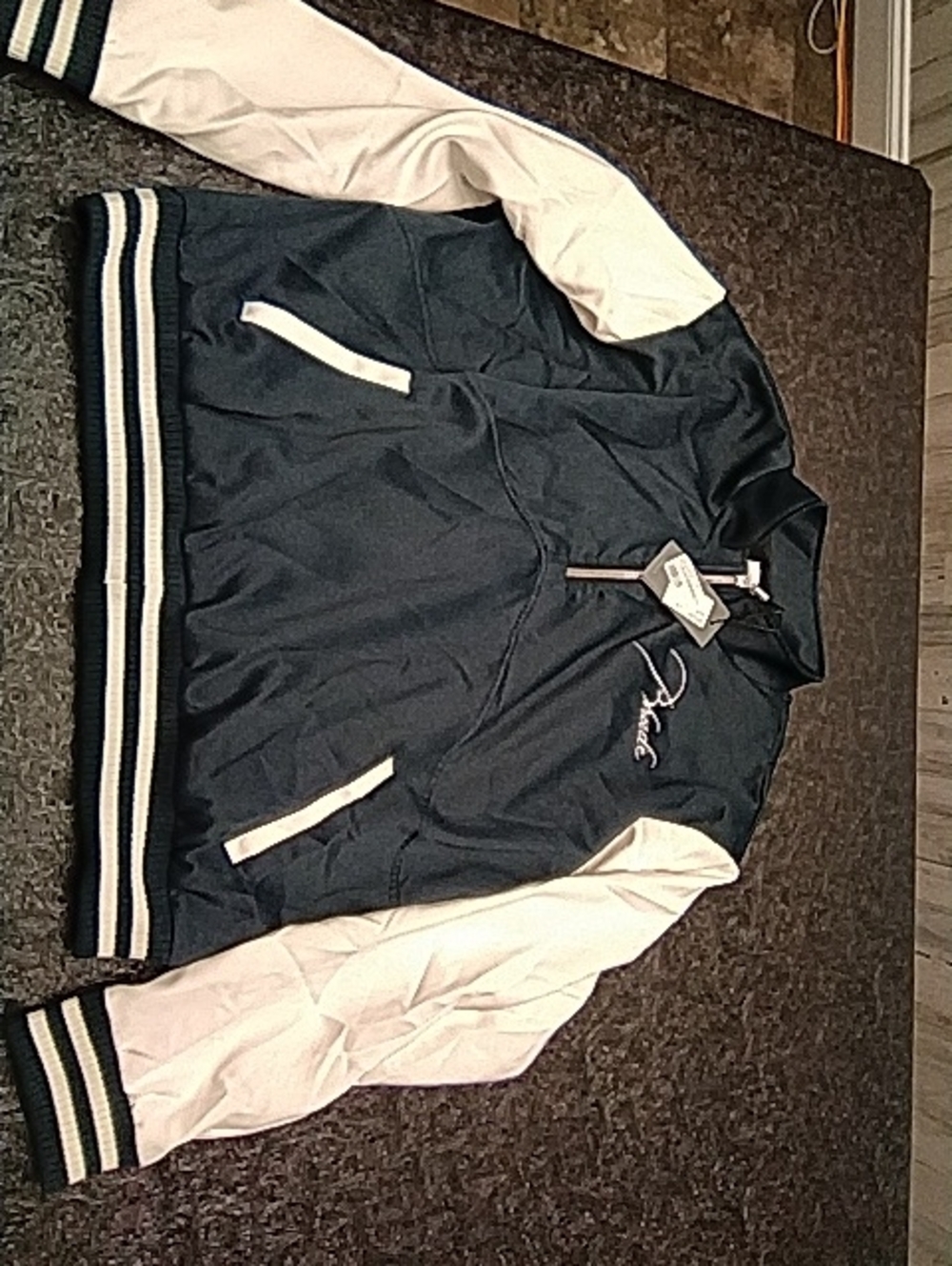 Rhude Navy Blue and White Varsity Bomber Jacket